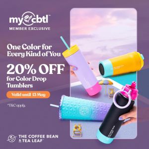 Coffee Bean: 20% OFF Color Drop Tumblers for MyCBTL Members (Until 13 May 2025)!