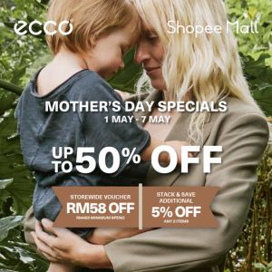 ECCO Shopee Mother's Day Sale: Up to 50% OFF + Vouchers & Extra Discounts (1-7 May 2025)!