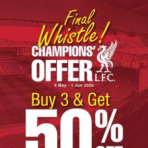 Al-Ikhsan Sports Liverpool Champions Offer: Buy 3 LFC Goodies & Get 50% OFF! (9 May - 1 June 2025)