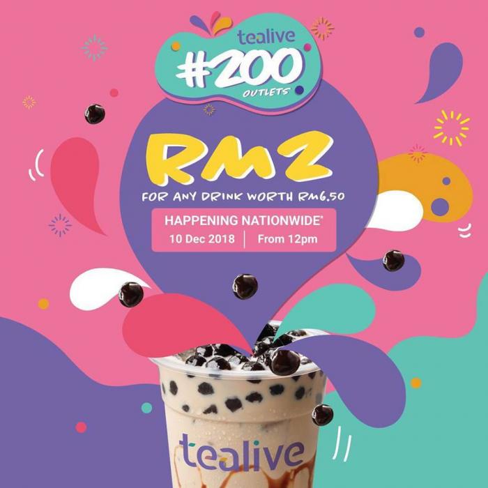 Tealive #200 Outlets Celebration RM2 a Drink Nationwide (10 December 2018)