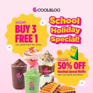 Coolblog School Holiday Promotion 2-8 June 2025: Buy 3 FREE 1 Drinks & 50% OFF Waffle!