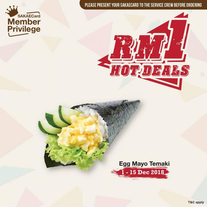 Sakae Sushi Egg Mayo Temaki at RM1 (1 December 2018 - 15 December 2018)