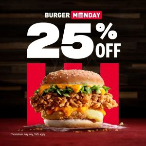 KFC Burger Monday: 25% OFF Zinger Cheezilla Every Monday (7 July 2025)