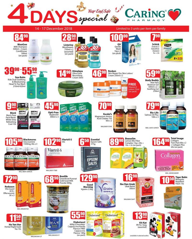 CARiNG PHARMACY 4 Days Special Promotion (14 December 2018 - 17 December 2018)