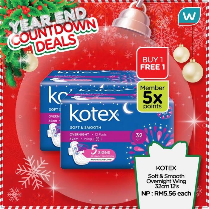 Watsons Year End Countdown Deals Kotex Buy 1 FREE 1 (14 December 2018 - 31 December 2018)
