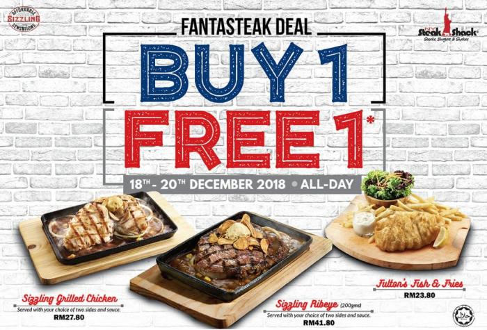 NY Steak Shack Buy 1 FREE 1 Promotion (18 December 2018 - 20 December 2018)