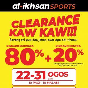 Al-Ikhsan Sports Clearance Sale Segamat: Up to 80% + Extra 20% Off (22–31 August 2025)