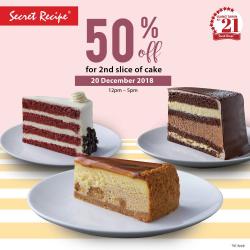 Secret Recipe 50% OFF on Second Slice of Cake (20 December 2018)