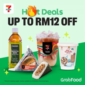 7-Eleven GrabFood Promotion – Enjoy Up to RM12 OFF on 7CAFÉ Snacks & Drinks