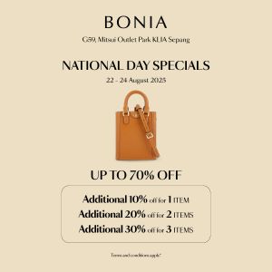Bonia Merdeka Sale at Mitsui Outlet Park: Up to 70% Off (22-24 August 2025)
