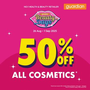 Guardian Promotion: 50% OFF Cosmetics (26 Aug - 1 Sep 2025)