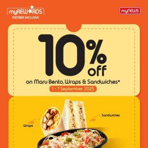 myNEWS Promotion September 2025: 10% OFF Maru Bento, Wraps & Sandwiches (1–7 Sept)