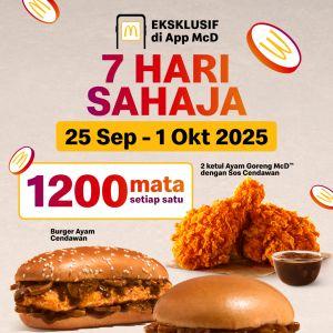 McDonald’s App Exclusive Promotion: Redeem Mushroom Burgers or Ayam Goreng with 1200 Points | 25 Sep – 1 Oct 2025
