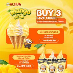 Ai-CHA Mango Series Promotion: Buy 3 Save More Mango Ice Cream & Boba