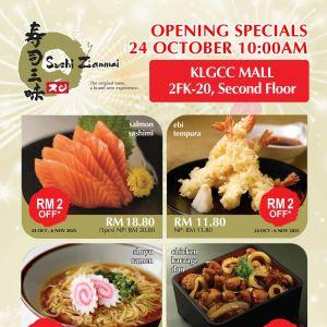 Sushi Zanmai KLGCC Mall Opening Promotion: RM2 Off Selected Dishes | 24 Oct - 6 Nov 2025