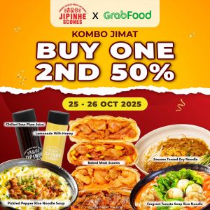 Jipinhe Scones GrabFood Kombo Jimat Promotion: Buy 1 2nd 50% & Buy 1 Free 1 | 25–29 Oct 2025