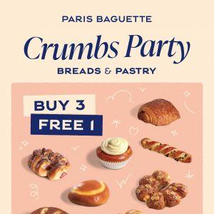 Paris Baguette Promotion: Crumbs Party Buy 3 Free 1 Breads & Pastry