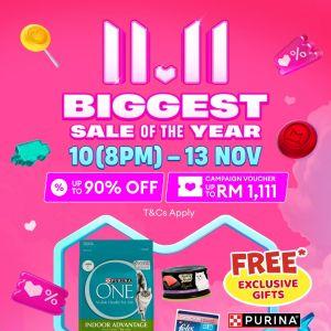 Purina Lazada 11.11 Sale: Up to 90% OFF + Free Exclusive Gifts | 10–13 Nov 2025