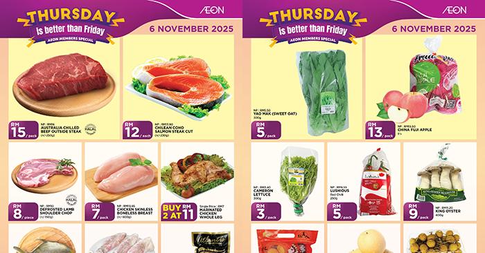 AEON Thursday Promotion: Member Specials on Fresh Meat, Seafood & Fruits | 6 Nov 2025