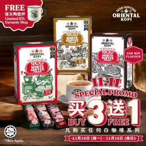 Oriental Kopi 11.11 Sale: Buy 3 Free 1 White Coffee + Free Ceramic Mug | 10-16 Nov 2025