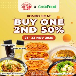 Jipinhe Scones GrabFood Kombo Jimat Promotion: Buy 1 Free 1 & 50% Off | 21–26 Nov 2025