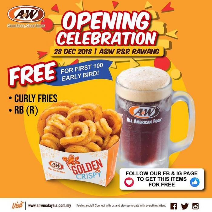 A&W R&R Rawang Opening Promotion FREE Curly Fries & RB (28 December 2018)