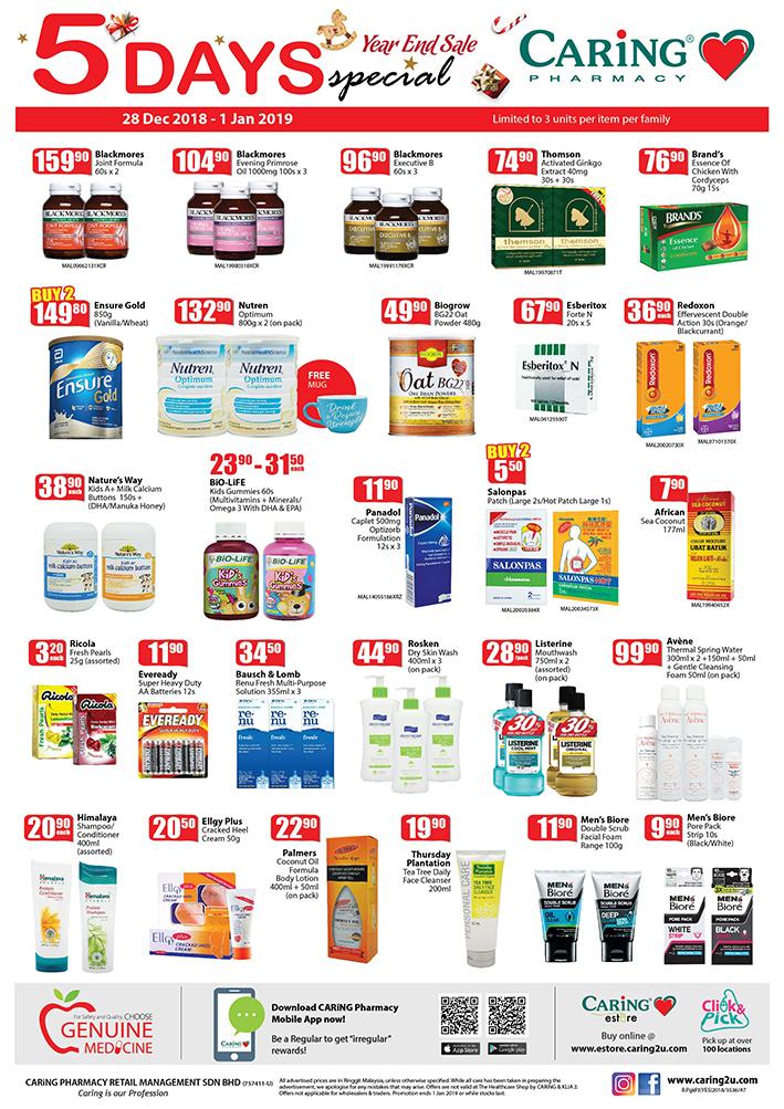 CARiNG PHARMACY 5 Days Special Promotion (28 December 2018 - 1 January 2019)