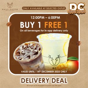 Daily Coffee Buy 1 Free 1 Promotion: Beverage Delivery Deal | Until 14 Dec 2025