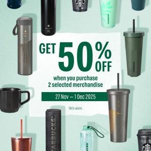 Starbucks Merchandise Promotion: 50% Off Selected Items | 27 Nov – 1 Dec 2025