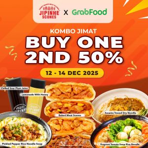 Jipinhe Scones GrabFood Promotion: Buy 1, 2nd 50% OFF & Buy 1 Free 1 | 12–17 Dec 2025