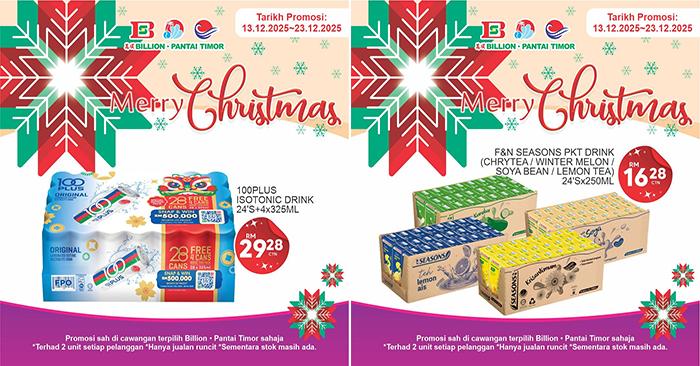Billion & Pantai Timor Drinks Promotion: 100PLUS & F&N Seasons Christmas Deals | 13–23 Dec 2025