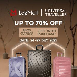 Universal Traveller LazMall Promotion: Up to 70% OFF, RM75 Voucher & Gift with Purchase | 24-27 Dec 2025