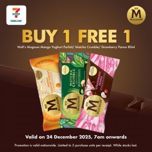 7-Eleven Buy 1 Free 1 Magnum Ice Cream: Wall’s Magnum 80ml | 24 Dec 2025