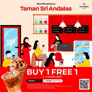 Kenangan Coffee Taman Sri Andalas Opening: Buy 1 Free 1 Promo | 2-4 Jan 2026