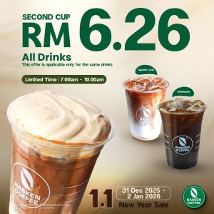 Nasken Coffee 1.1 New Year Sale: Second Cup RM6.26 | 31 Dec 2025 - 2 Jan 2026
