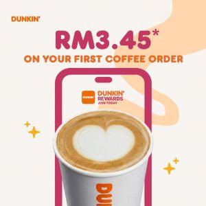 Dunkin' Rewards Promotion: RM3.45 12oz Hot Coffee First Order Offer