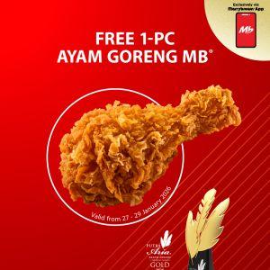 Marrybrown Gold Award Celebration: Free 1-pc Ayam Goreng MB | 27-29 January 2026