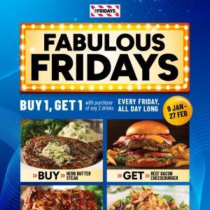 TGI Fridays Fabulous Fridays Promotion: Buy 1 Get 1 Free | 9 Jan - 27 Feb 2026
